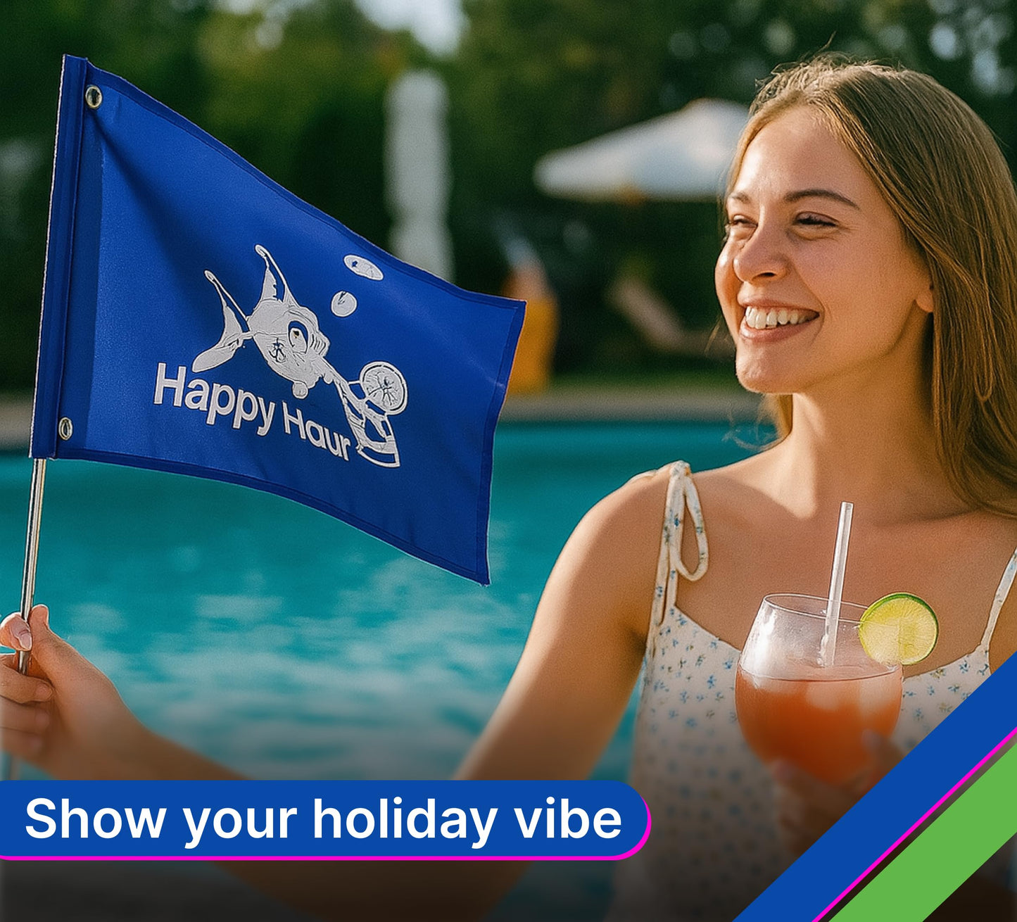 12x18 Inch Fly Polyester Flag with 2 Brass Grommets Blue Happy Hour Royal Fish Sign Boat Accessories also for Indoor Outdoor, Lawn and Garden Decor Drinking Funny Single Sided Flags Cocktail Banners