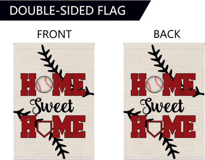 Double Sided Summer and Spring Garden Flag - Baseball Home Sweet Home House Flag - Seasonal Large Outdoor Yard Flags of Burlap - Bat Ball Sport Flag Burlap Yard Outdoor Decorative