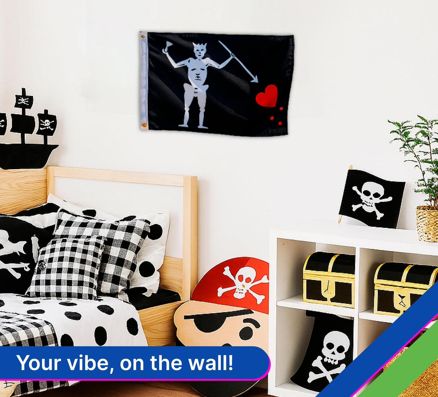 12x18 Inches Garden Flag Edward Teach "Blackbeard" with Two Brass Grommets - Single Sided Pirate Boat Flags - Polyester Black Cool Wall Flags for Decor College Dorm - Yard Flag Outdoor Pirate Arrow