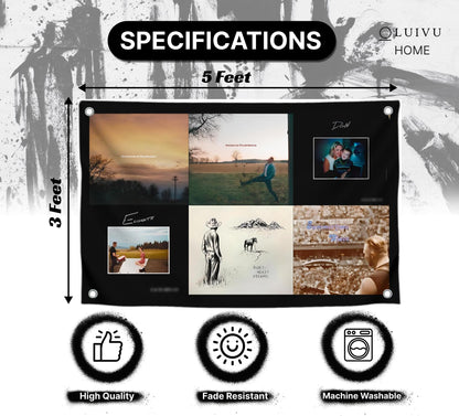 3×5 ft Banner Flag (90×150 cm) with Music Collage, Grommets