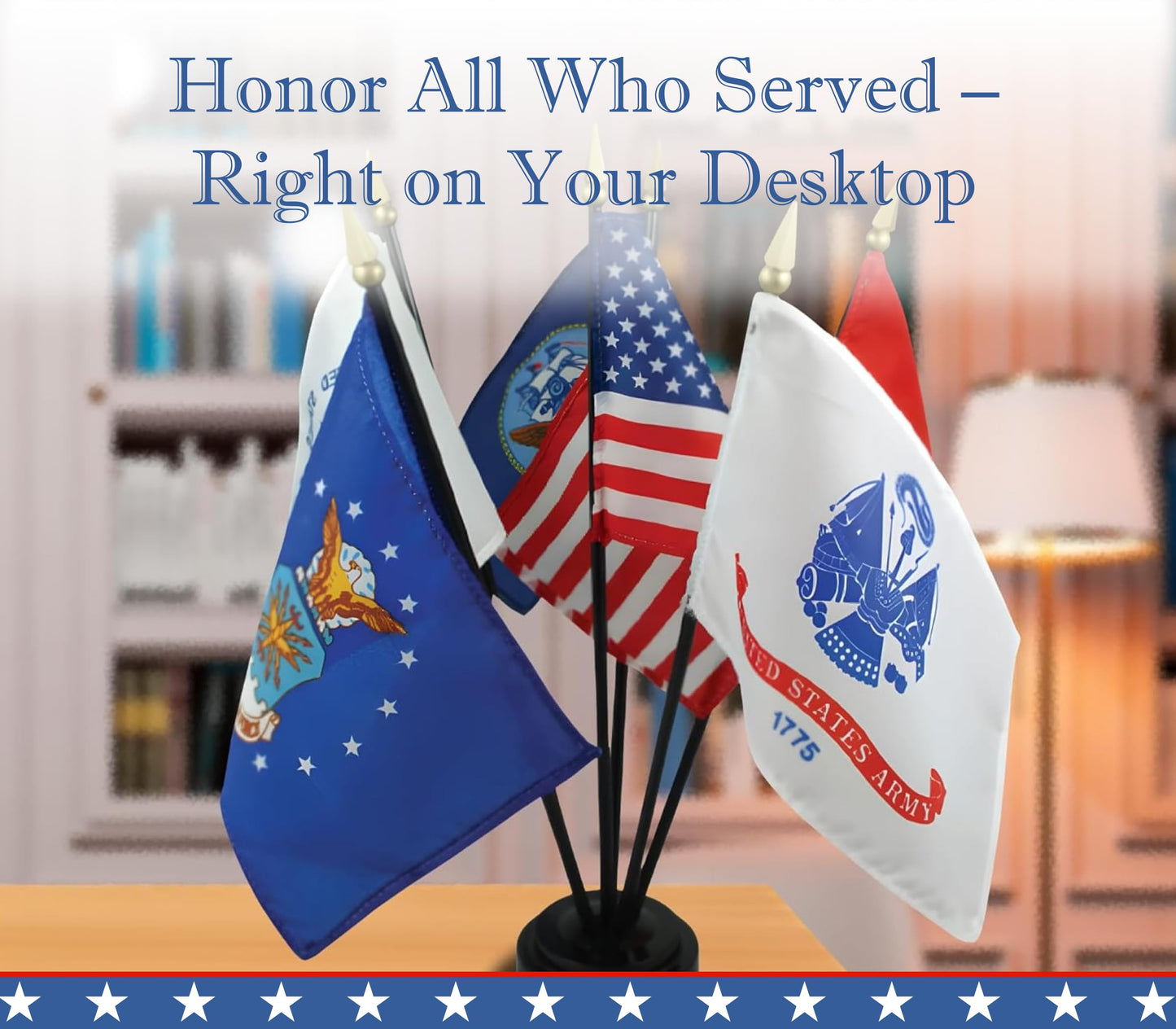 Set of 6 Military Branch Armed Forces Service Miniature Flag - 10X15 CM American Flag Banners for Desk Set - Polyester Small Mini Military Stick Flags - Party Events Celebration Decorations Supplies