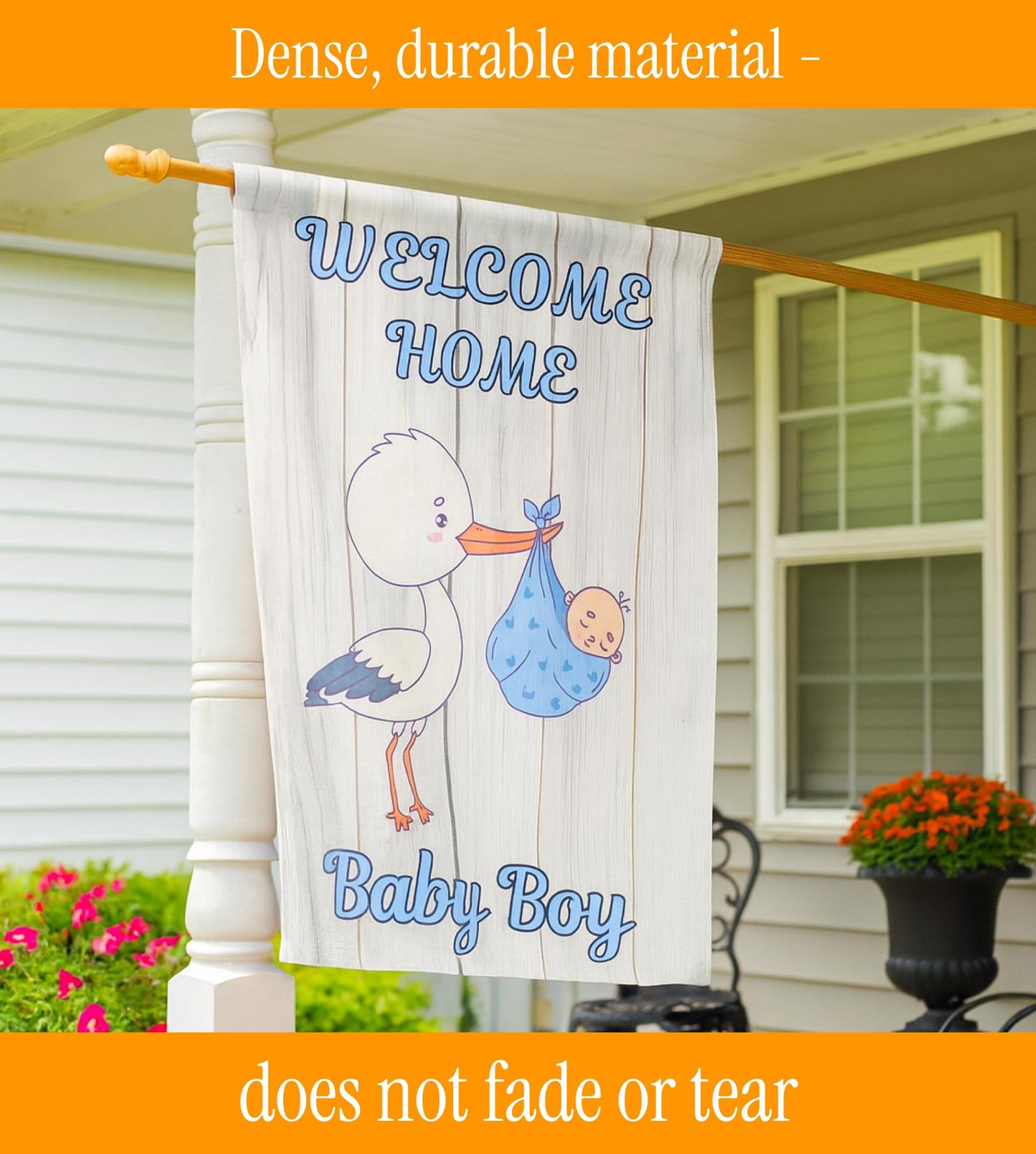 12x18 Inches Double Sided Welcome Home Baby Boy Garden Polyester Flags - Baby Shower Birth Announcement Family Party - Outdoor Decor Banner - Gender Reveal Party - Newborn Gender Reveal Pink Stork