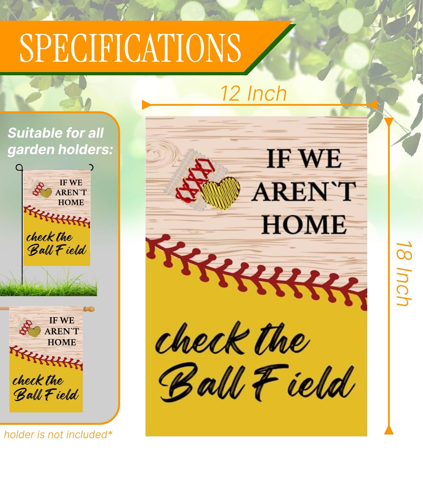 12x18 Inches If We Aren't Here Check The Ball Field Polyester Flags - Baseball Sport Garden Flag - Outdoor or Indoor Farmhouse Decorations Double Sided Printing - Funny Gift for Baseball Lovers