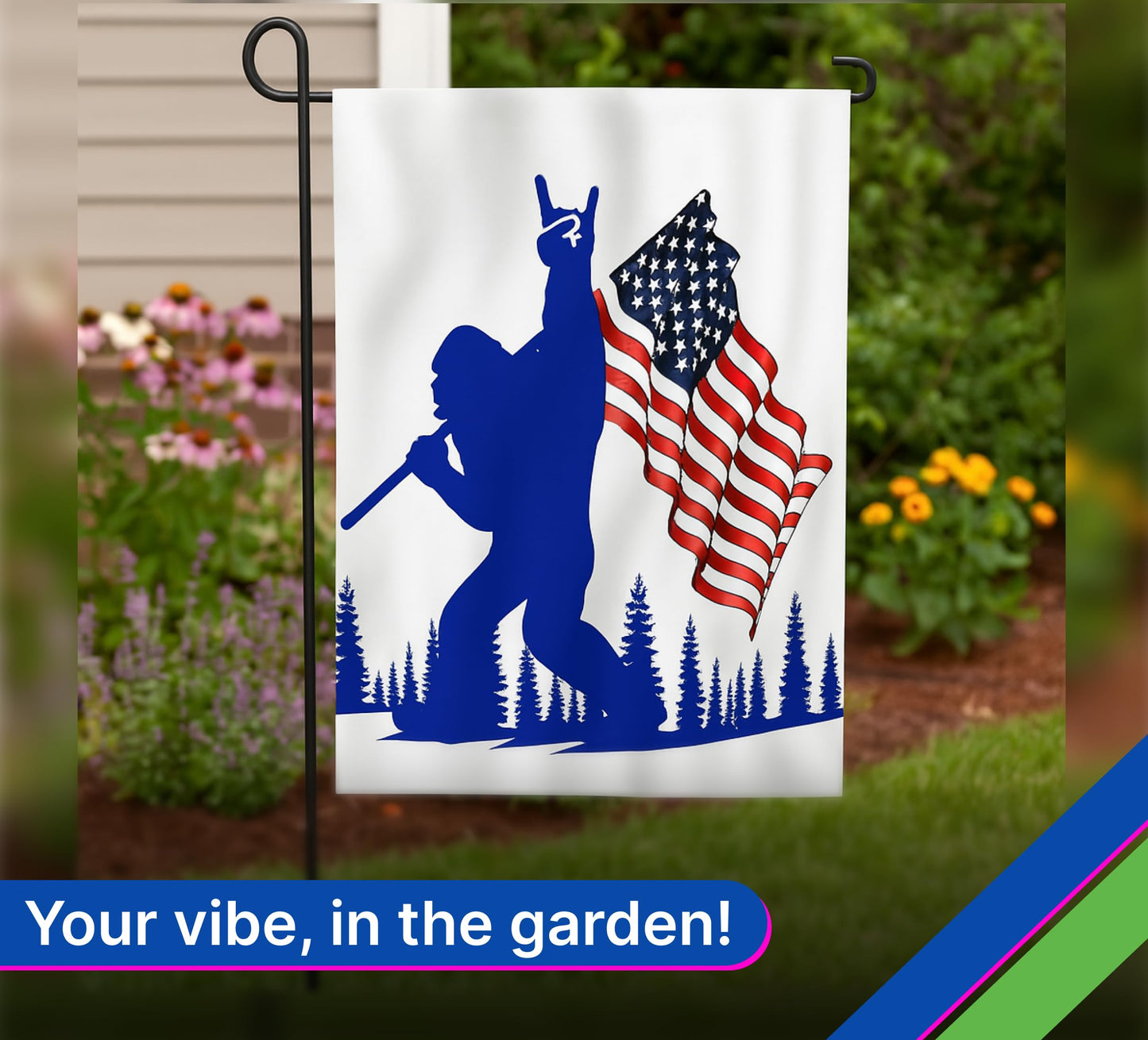 2X Double Sided 3x5 Ft and 12x18 Inches Funny Blue Bigfoot Polyester Flag - American Flags Outdoor Banner Decor with Brass Grommets - USA Vertical Decoration Flag For Outside Holiday Seasonal Outdoor