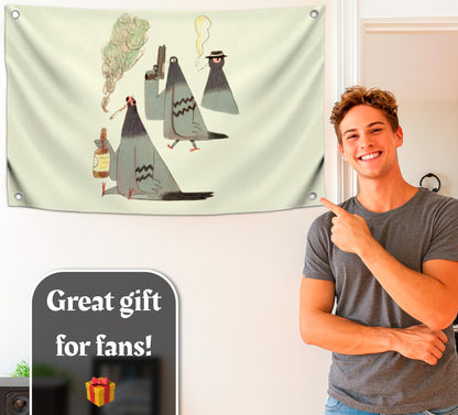 3x5 Feet Flag with The Image of Doves with Guns with Four Brass Grommets - Polyester Funny Birds Outdoor or Indoor Flag - Funny Animals Meme Wall Decorations - Tapestry Party Decor