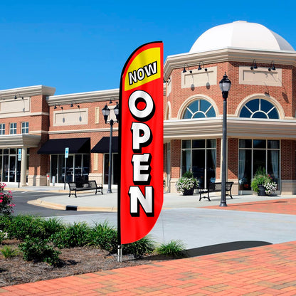12x2.5 Feet Tall Feather Flags "Now Open" - Single Sided Feathers Banners Open Themed - Advertising Flags with Polyester - Organization Tall Welcome Flag - Flagpole is Not Included