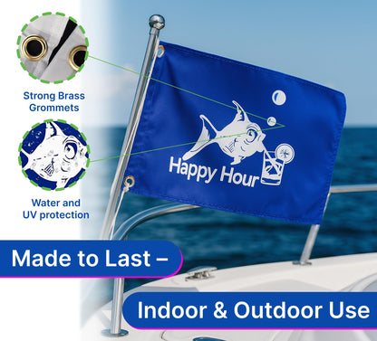 12x18 Inch Fly Polyester Flag with 2 Brass Grommets Blue Happy Hour Royal Fish Sign Boat Accessories also for Indoor Outdoor, Lawn and Garden Decor Drinking Funny Single Sided Flags Cocktail Banners