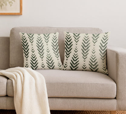 Set of 2 Decorative Throw Pillow Covers 18x18 Inches - Sage Green Boho Pillow Covers - Bohemian Ethnic Geometric Herringbone Print - Decorative Pillowcase Square in Linen for Farmhouse