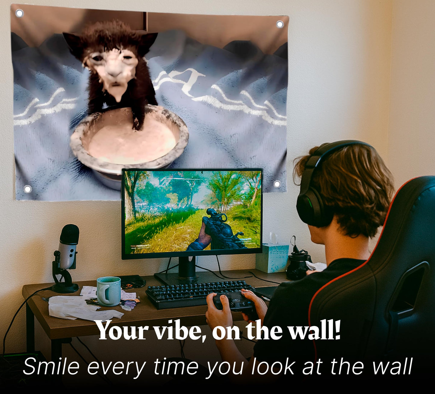 3×5 ft Funny Kitten in Sour Cream Meme Banner Flag