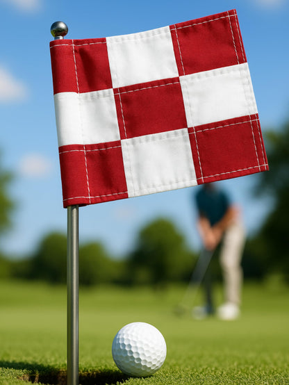 Set of 4 Double Sided 8x6 Inches Checkered Golf Polyester Flag - Mini Practice Putting Green Flags for Yard in 420D Nylon - Small Banner Checkered