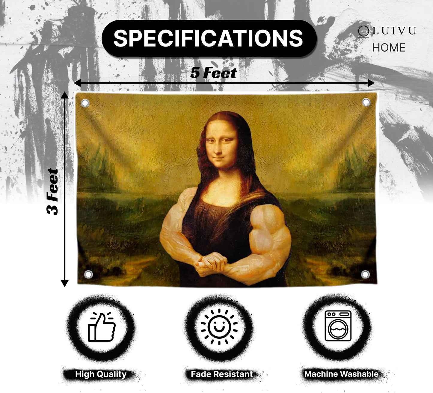 3×5 ft Banner Flag with Mona Lisa Bodybuilder Art Print