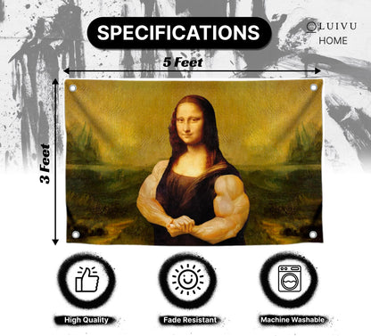 3×5 ft Banner Flag with Mona Lisa Bodybuilder Art Print