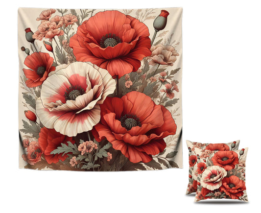 Set of 2 Decorative Throw Pillow Covers 18x18 Inches - Vintage Flower Pillow Covers - Rustic Floral Botanical Pattern - Farmhouse Pillowcases in Linen - Cushion Covers for Couch Bed Sofa