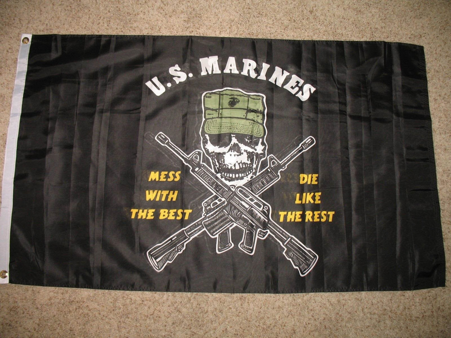 AES Double Sided Us Marines Mess with The Best Die Like The Rest 3X5 2Ply Sewn Flag