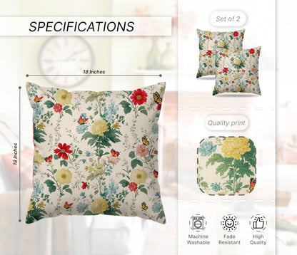 Set of 2 Decorative Throw Spring Pillow Covers 18x18 Inches - Sage Green Wild Flower Plant Throw Pillows Case - Seasonal Floral Decorative Square in Linen - Farmhouse Decor Cushion Covers for Home