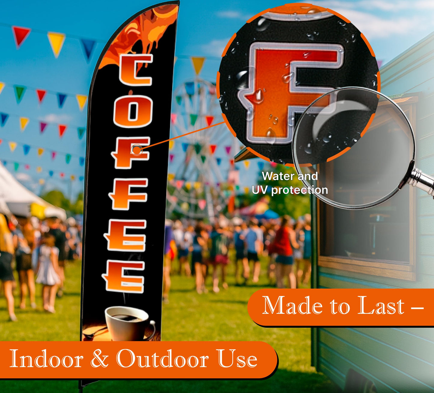 12x2.5 Feet Tall Feather Single Sided Flags "Coffee" - Coffee Flags for Businesses or Lunch - Special Coffеe Themed Polyester Flag - Windless Swooper Coffеe Tapesry Portable - Flagpole is Not Included