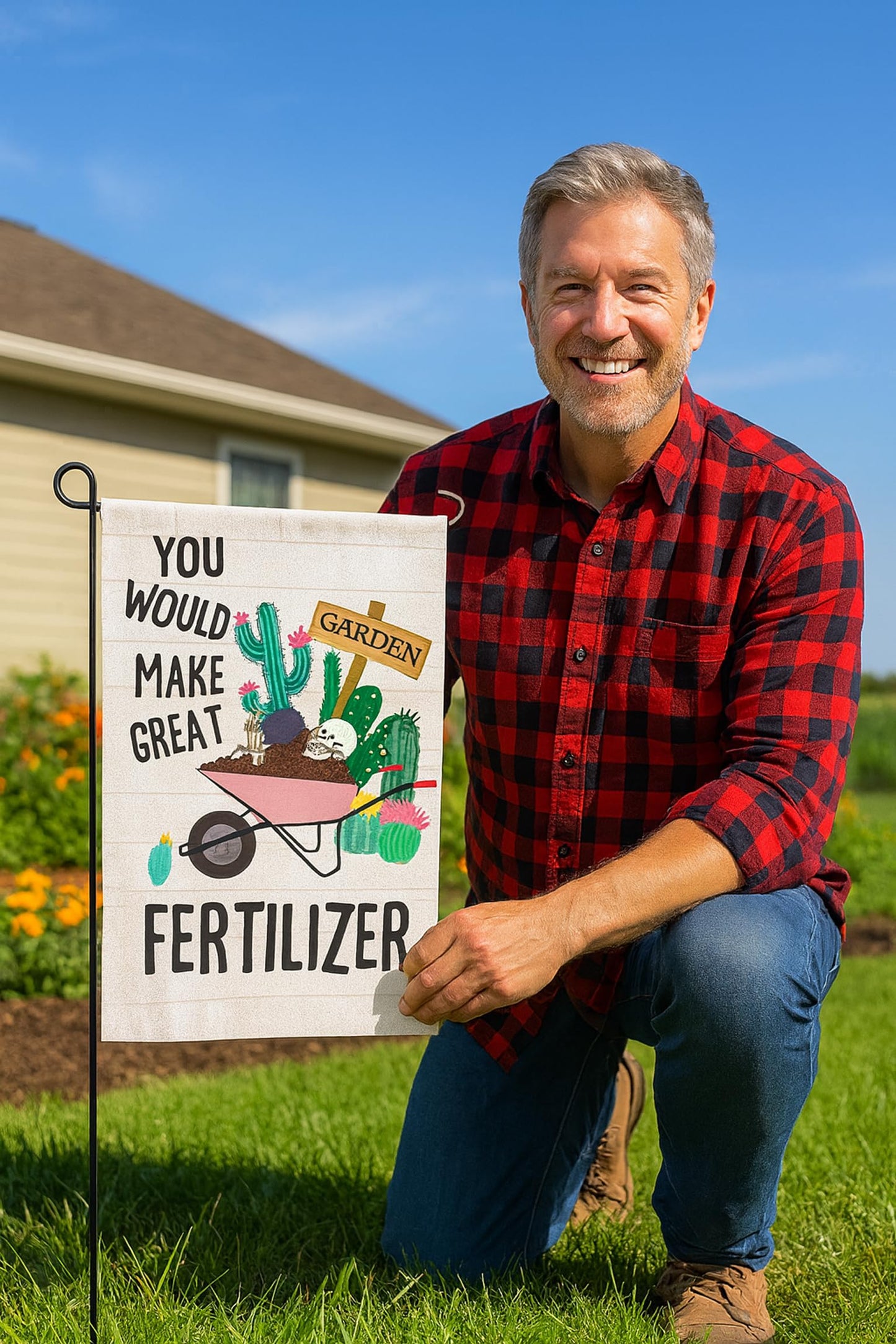 12x18 Iches You Would Make Great Fertilizer Polyester Flag - Double Sided Holiday Outdoor Farmhouse Lawn Decor Skeletons Flags - Dinosaur Skeleton Yard Flag - Fall Outdoor or Indoor Decoration