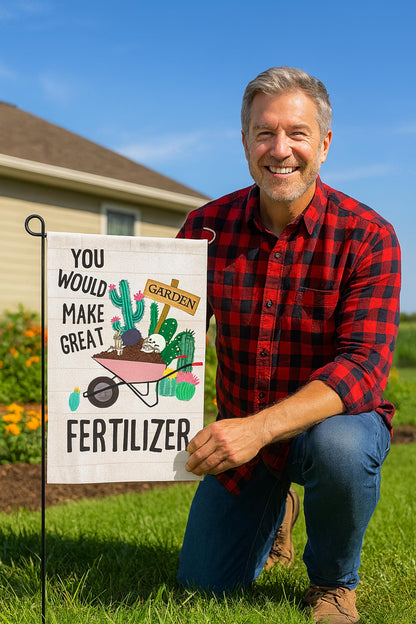 12x18 Iches You Would Make Great Fertilizer Polyester Flag - Double Sided Holiday Outdoor Farmhouse Lawn Decor Skeletons Flags - Dinosaur Skeleton Yard Flag - Fall Outdoor or Indoor Decoration