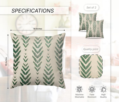 Set of 2 Decorative Throw Pillow Covers 18x18 Inches - Sage Green Boho Pillow Covers - Bohemian Ethnic Geometric Herringbone Print - Decorative Pillowcase Square in Linen for Farmhouse