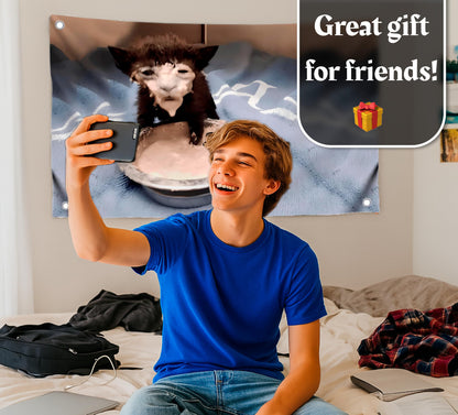 3×5 ft Funny Kitten in Sour Cream Meme Banner Flag