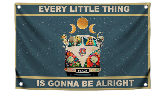 3x5 Feet Summer Flag "Eevery Little Thing Is Gonna Be Alright" with Four Brass Grommets - Vintage Hippie Poster for Home Room - Polyester Office Wall Decoration - Cool Flags for Decor Boys Room