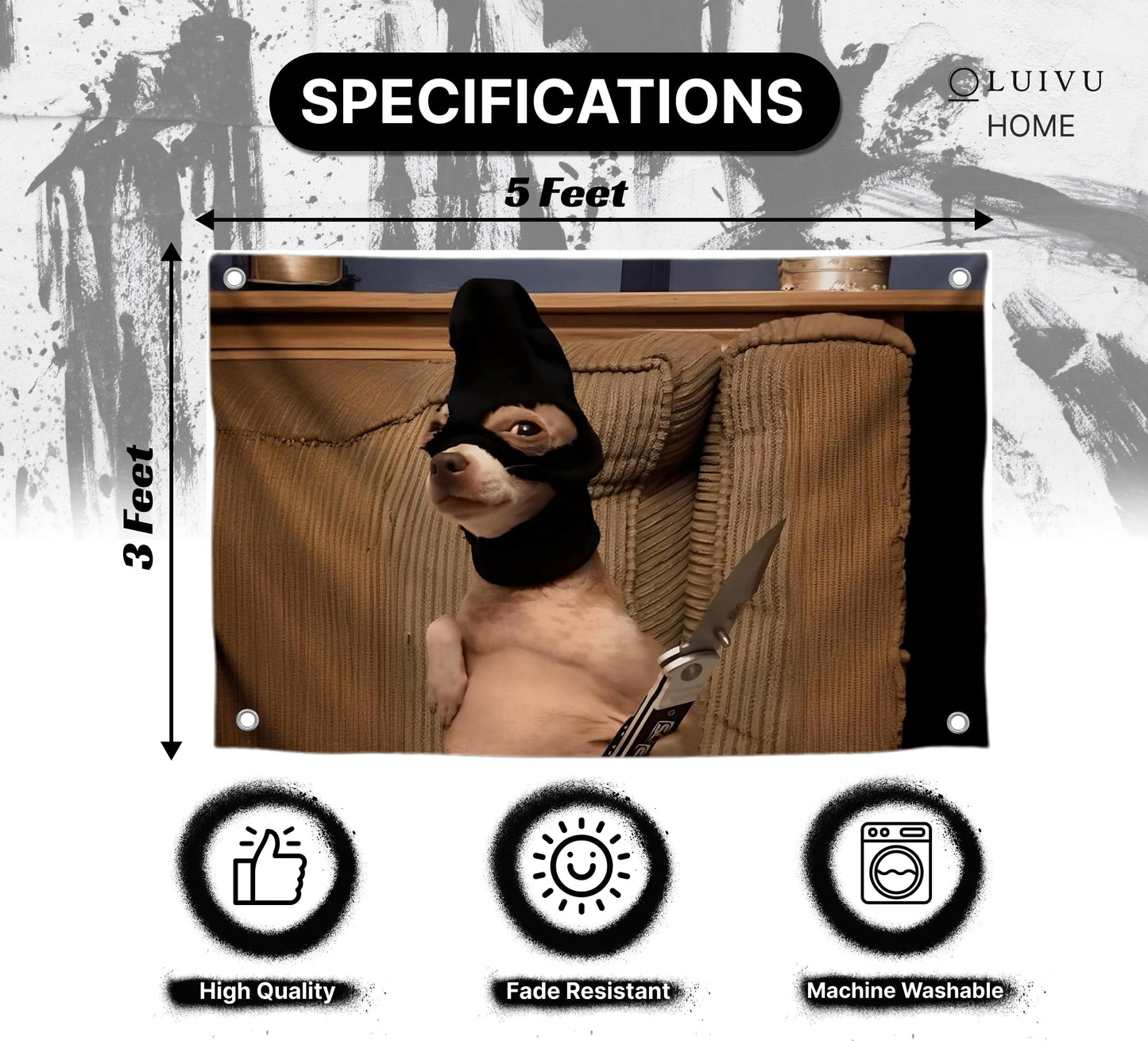 3x5 ft Dog Bandana Meme Banner, Flag with Four Brass Grommets