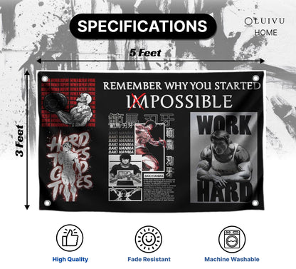 3x5 Feet Motivational Gym Polyester Flag "Remember Why You Started" with Four Brass Grommets - Schwarzenegger Banner for Gym - Work Hard Wall Decoration - Inspirational Quotes Sayings for Living Room