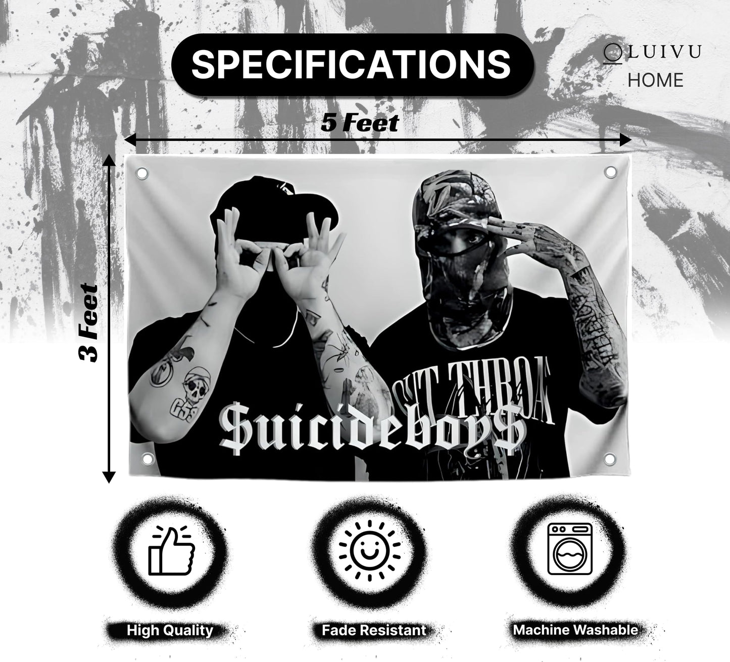 LUIVU 3x5 Feet Polyester Suicide Music Boys Single Sided Flag with 4 Brass Grommets - America Pop Singer Banner - Wall Tapestry Poster Signs Decor for Bedroom or College - American Music 2024 Flags