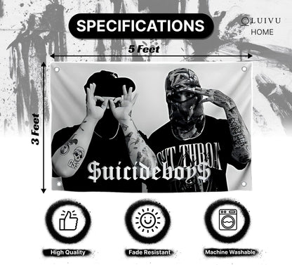 LUIVU 3x5 Feet Polyester Suicide Music Boys Single Sided Flag with 4 Brass Grommets - America Pop Singer Banner - Wall Tapestry Poster Signs Decor for Bedroom or College - American Music 2024 Flags