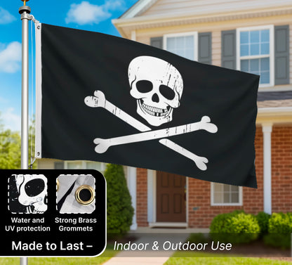 12x18 Inch Black Pirate Skull and Home Polyester Flag - Garden Yard Porch Patio Banner Single Sided Flags with 2 Grommets for Decor - Pirate USA Flag or US Black Boat Flags or Banners Man Cave Bones