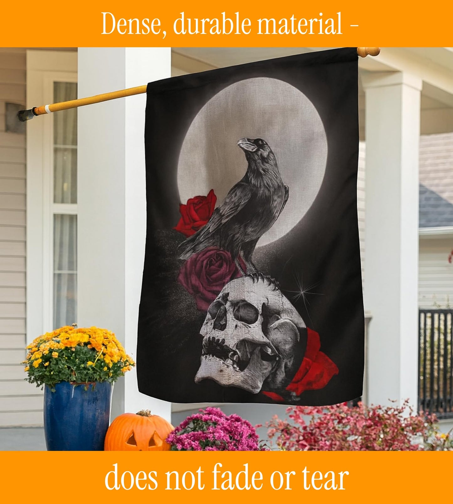 12x18 Inches Skull Triple Moon Polyester Flag - Double Sided Rose Galaxy Halloween Crow Wicca Garden - Welcome Party Outdoor Outside Decorations - Picks Home House Garden Yard Gothic Decor