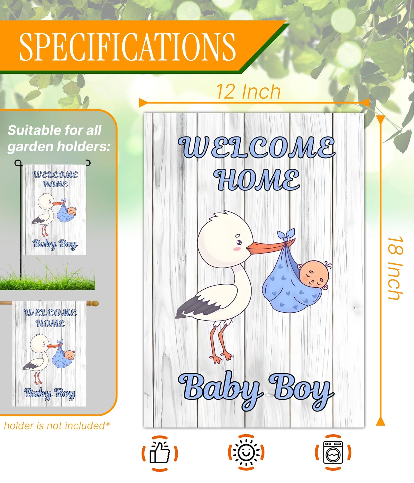 12x18 Inches Double Sided Welcome Home Baby Boy Garden Polyester Flags - Baby Shower Birth Announcement Family Party - Outdoor Decor Banner - Gender Reveal Party - Newborn Gender Reveal Pink Stork