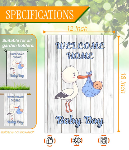 12x18 Inches Double Sided Welcome Home Baby Boy Garden Polyester Flags - Baby Shower Birth Announcement Family Party - Outdoor Decor Banner - Gender Reveal Party - Newborn Gender Reveal Pink Stork