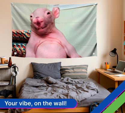 3x5 Feet Bald Rat Meme Single Sided Flag with Four Brass Grommets - Funny Flag for College Party Indoor and Outdoor Decoration - Rats Tapestry for Classroom - Polyester Funny Wall Banner for Badroom