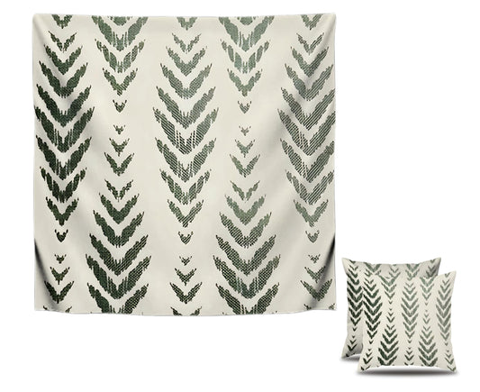Set of 2 Decorative Throw Pillow Covers 18x18 Inches - Sage Green Boho Pillow Covers - Bohemian Ethnic Geometric Herringbone Print - Decorative Pillowcase Square in Linen for Farmhouse