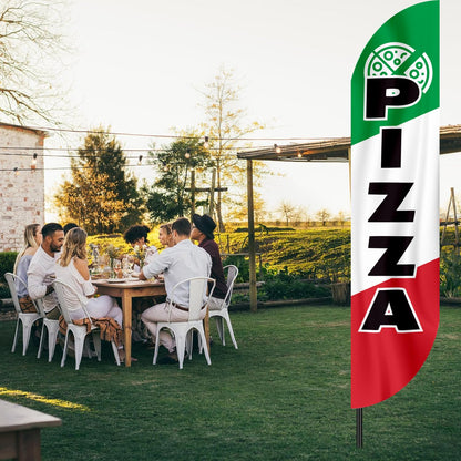 12x2.5 Feet Tall Feather Flags "Pizza" - Single Sided Food Themed Feather Banners - Tall Italy Advertising Flag for Outdoor Garden - Pizza Flags with Polyester - Flagpole is Not Included