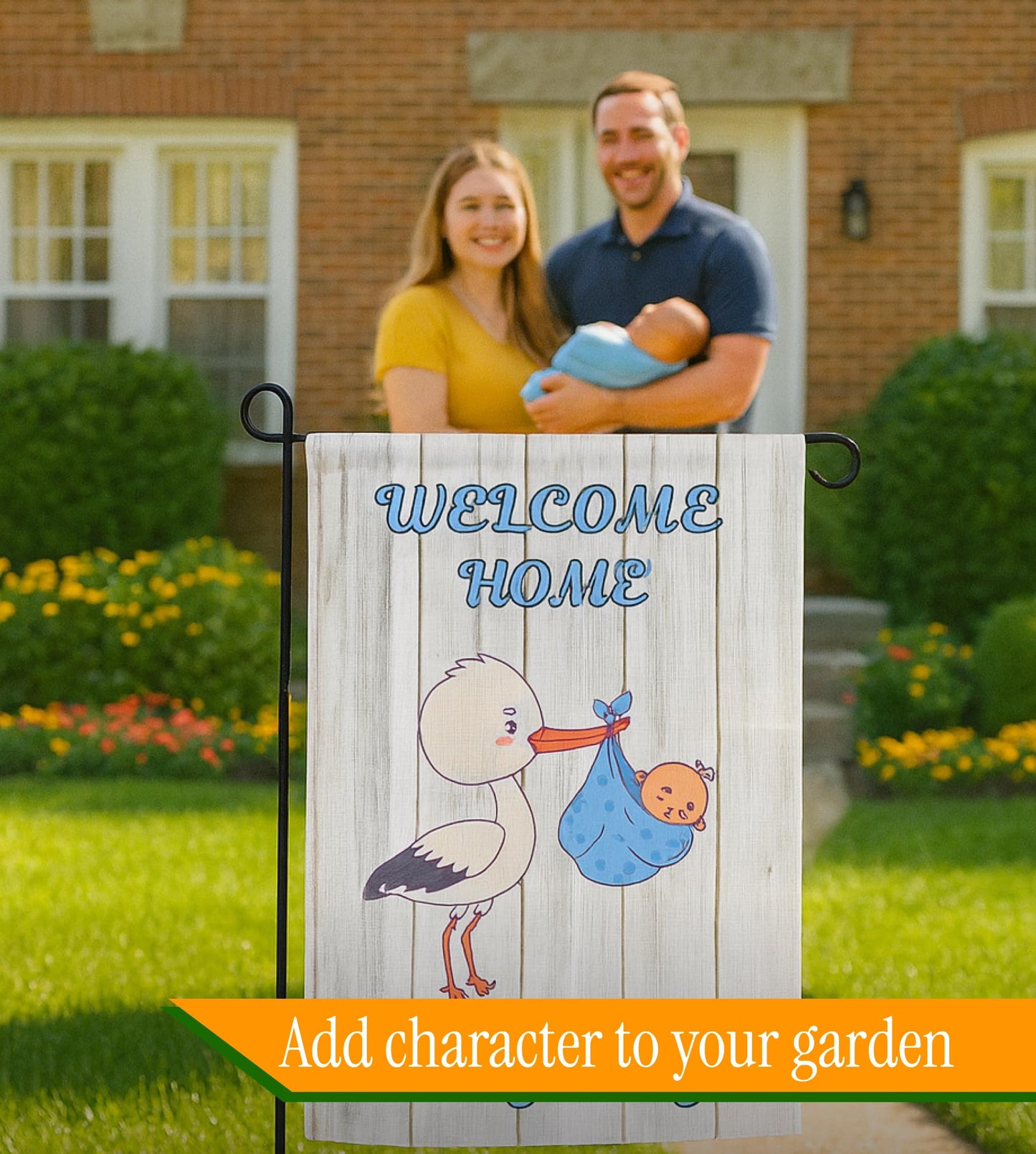 12x18 Inches Double Sided Welcome Home Baby Boy Garden Polyester Flags - Baby Shower Birth Announcement Family Party - Outdoor Decor Banner - Gender Reveal Party - Newborn Gender Reveal Pink Stork
