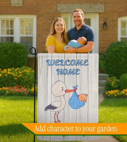 12x18 Inches Double Sided Welcome Home Baby Boy Garden Polyester Flags - Baby Shower Birth Announcement Family Party - Outdoor Decor Banner - Gender Reveal Party - Newborn Gender Reveal Pink Stork