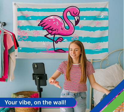 3x5 Feet Pink Flamingo Flag with 2 Brass Grommets - Double Sided Banner Tropical Bird Flower Stripe Flags - Big Flag Outdoor Indoor - Summer Holiday Yard Decoration - Polyester Yard Banner in Flamingo