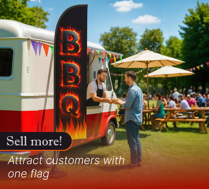 12x2.5 Feet Tall Feather Single Sided Flags "BBQ" - Barbeque Swooper Advertising Flag for Outside - Special and BBQ Themed Flag - Barbeque Polyester Banner for Storefronts - Flagpole is Not Included