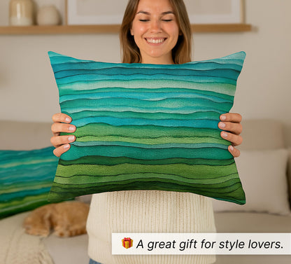 Set of 2 Decorative Throw Pillow Covers 12x20 Inches - Teal Blue Green Pillow Covers in Linen - Watercolor Aqua Waves Brush Lumbar Pillow Cases - Abstract Striped Sea Splash Throw Pillows