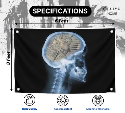 3x5 Feet Polyester Flag Billionaire Lifestyle with Four Brass Grommets - Funny Banner with Money Instead of Brains - Tapestry Men Outdoor or Indoor Flag - Cool Wall Decoration for College Room