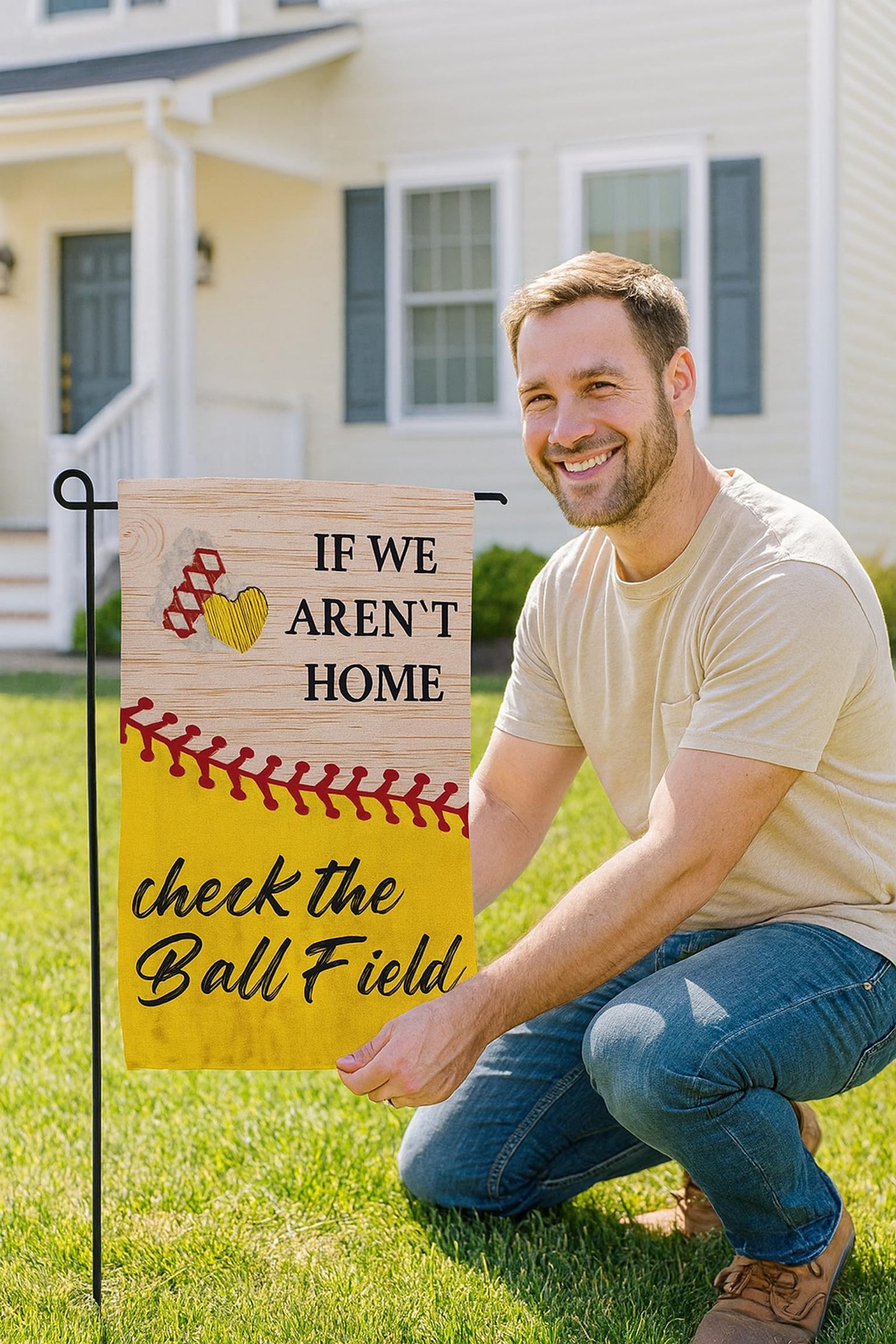 12x18 Inches If We Aren't Here Check The Ball Field Polyester Flags - Baseball Sport Garden Flag - Outdoor or Indoor Farmhouse Decorations Double Sided Printing - Funny Gift for Baseball Lovers