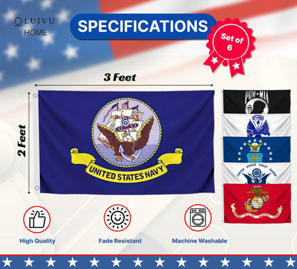 2x3 Feet Single Sided Polyester Military Flags with 2 Grommets Set of Five Branches - Army Flags Set Space Force - Licensed Armed Forces Flag -