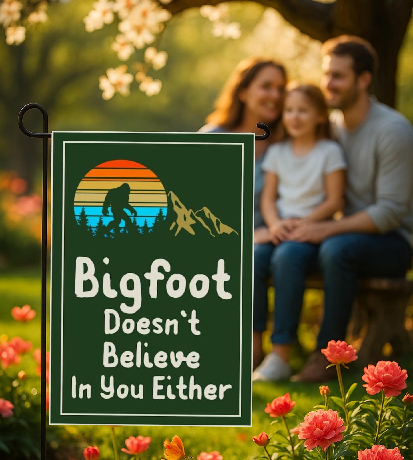 12x18 Inches Bigfoot Doesn't Believe In You Either Polyester Flags - Vertical Double Sided Camping Trailer RV Yard Decorations - Funny Camper Garden Flags - Seasonal Large Outside Yard Flags