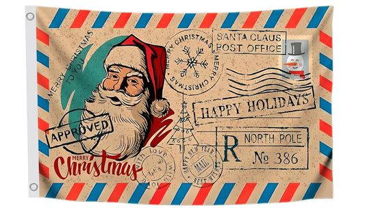Merry Christmas Garden Polyester Flag 3x5 Feet with 2 Grommets - Happy Holiday Vintage Santa Claus Post Card for Outdoor and Indoor Home Winter Decorative - Happy New Year Single Sided Banner