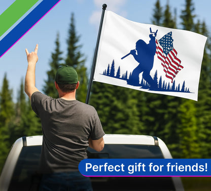 2X Double Sided 3x5 Ft and 12x18 Inches Funny Blue Bigfoot Polyester Flag - American Flags Outdoor Banner Decor with Brass Grommets - USA Vertical Decoration Flag For Outside Holiday Seasonal Outdoor