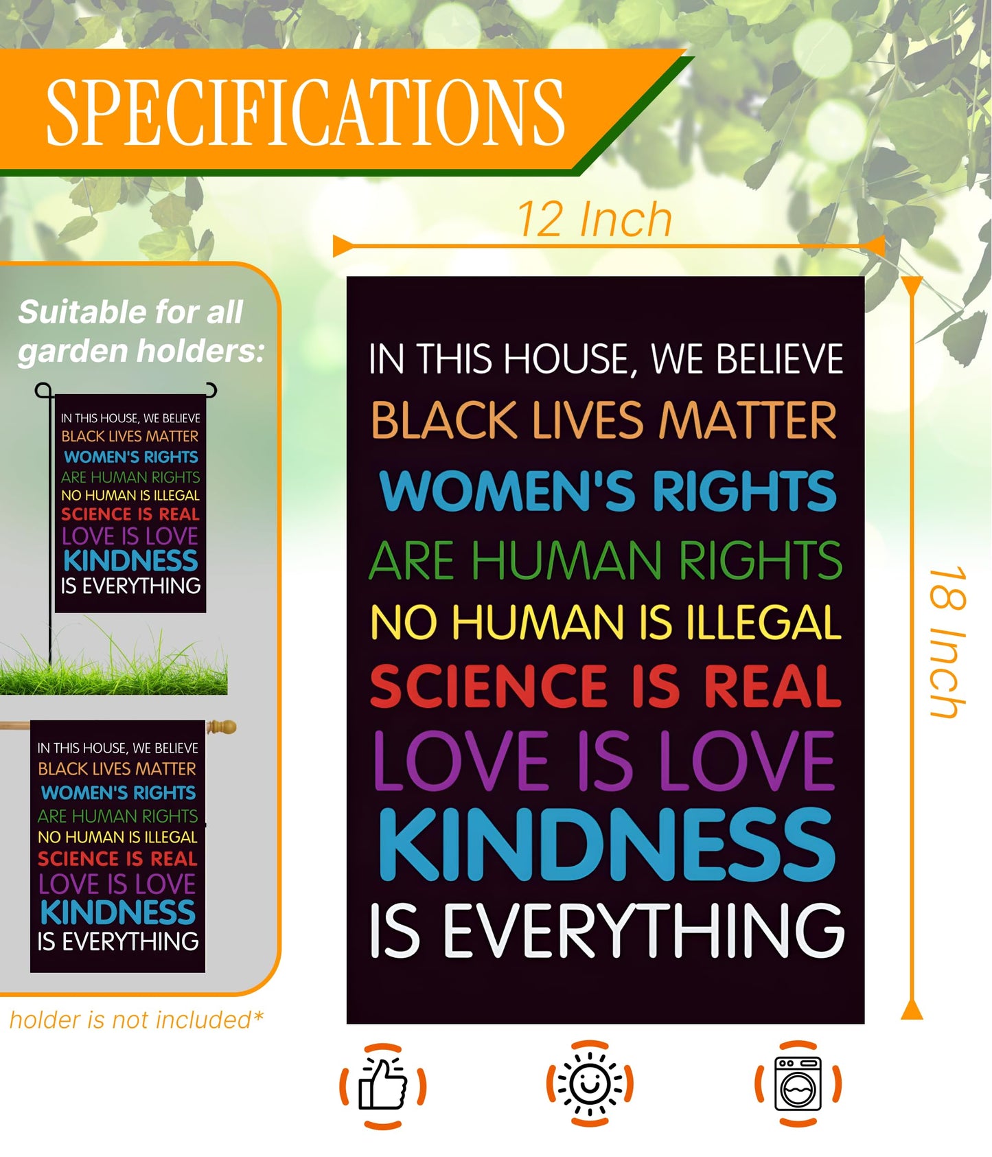 12x18 Inch Double Sided In This House We Believe Garden Polyester Flags - Black Lives Matter Vertical Garden Flag Science Is Real - Protest Banner for Outdoor House Yard Outside Garden Decor