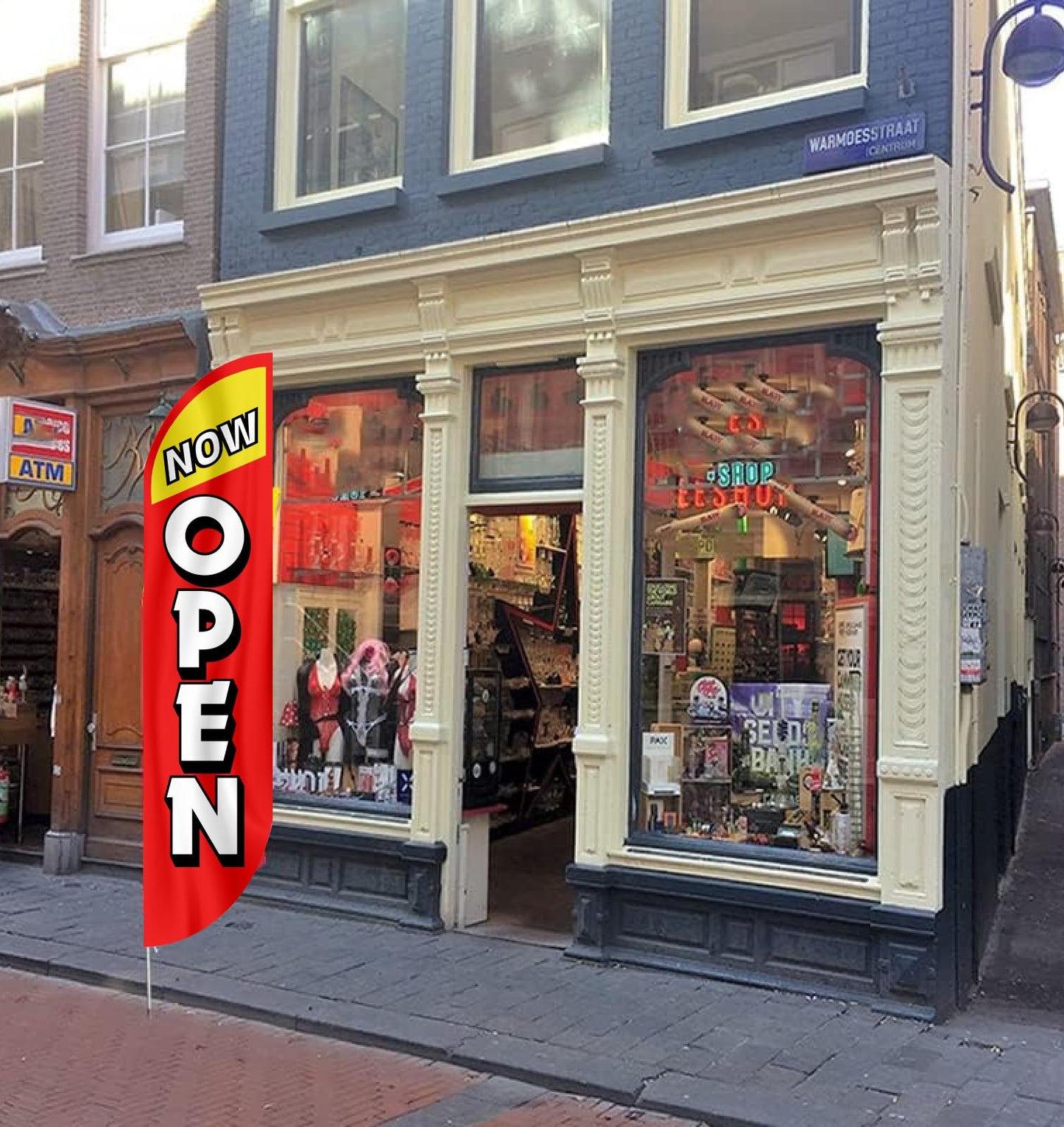 12x2.5 Feet Tall Feather Flags "Now Open" - Single Sided Feathers Banners Open Themed - Advertising Flags with Polyester - Organization Tall Welcome Flag - Flagpole is Not Included