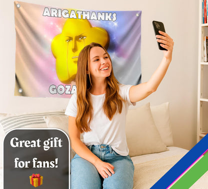 3x5 Feet Meme Single Sided Flag "Arigathanks Gozaimuch" with 4 Grommets - Emojis Сrying Star Polyester Banner for Wall Decoration - Cool Flags for Decor Girls Room - Tapestrys Polyester Cool Wall Flag
